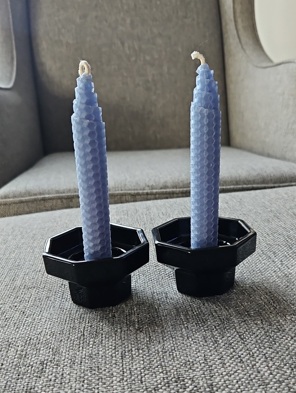 Vintage Black Glass Octatgonal Candle Holders